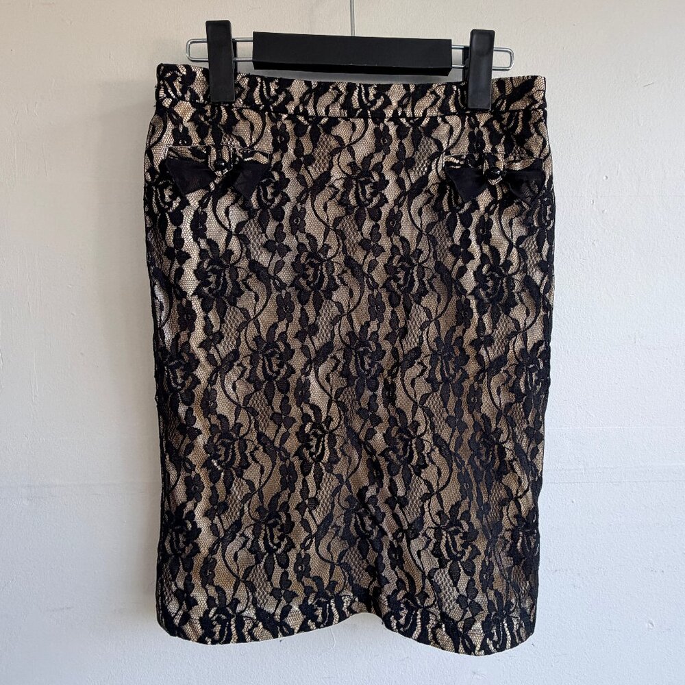 Black Lace Pencil Skirt with Cream Lining